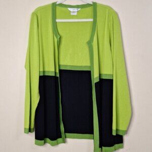 Misook Women´s Green Black Open  Front Lightweight Sweater Sz 2X